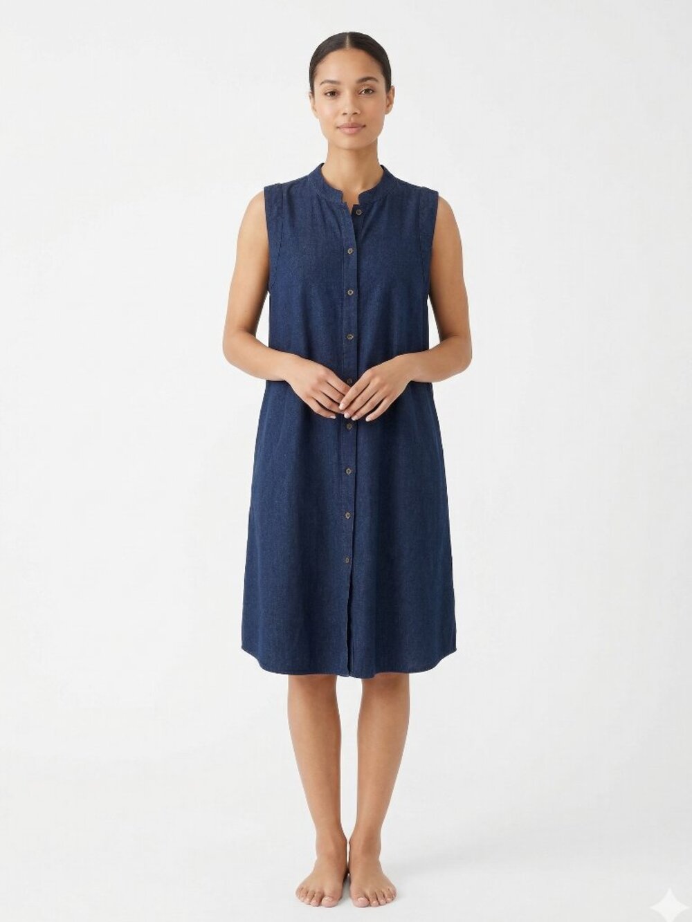 Mododoc Dress Vest Blue Linen Sleeveless Shift Minimalist Lagenlook L